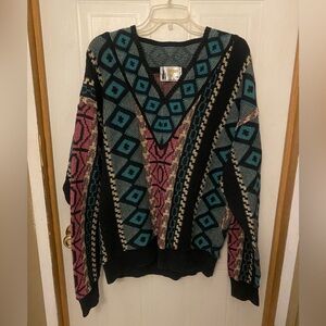 VTG London Fog Multicolor Knit V-Neck 90’s Sweater
